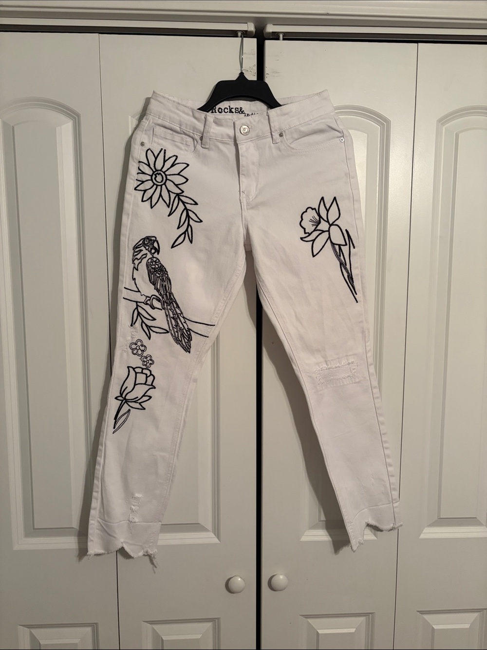 White Embroidered Straight Leg Women’s Jeans